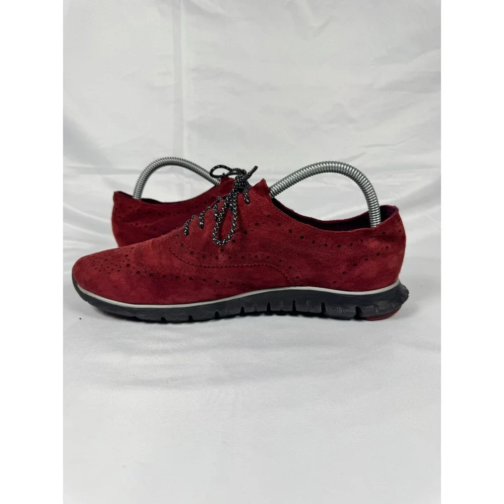 Cole Haan Zerogrand W01615 Women 9.5 B Dress Shoes Burgundy Suede Wingtip Oxford